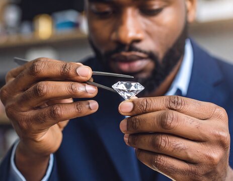 A jeweler examines a large diamond