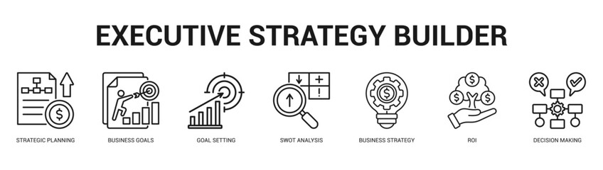 Executive Strategy Builder Modern and clean web banner illustration featuring thematic icons for visual communication