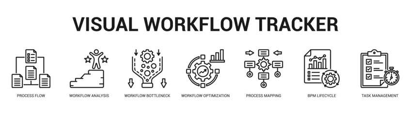 Visual Workflow Tracker Modern and clean web banner illustration featuring thematic icons for visual communication