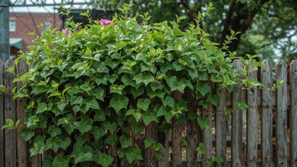 Obraz premium Vining greenery growing along a city barrier