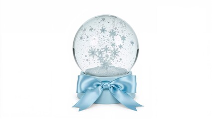 Blue ribbon adorned snow globe with no contents isolated