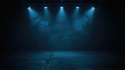 Obraz premium Shadowy urban street with abstract asphalt surface, deserted atmosphere, illuminated by neon and spotlights
