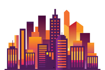 Fototapeta premium City skyline glowing in purple-orange