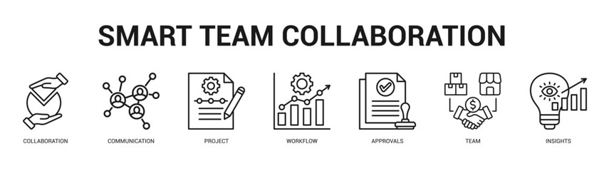 Smart Team Collaboration Modern and clean web banner illustration featuring thematic icons for visual communication