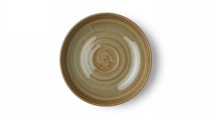 Simple ceramic plate collection, Green dish decorated with brown accents separated on a white background with clipping path