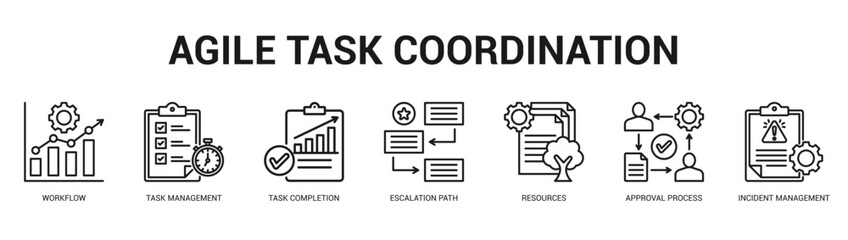 Agile Task Coordination Modern and clean web banner illustration featuring thematic icons for visual communication