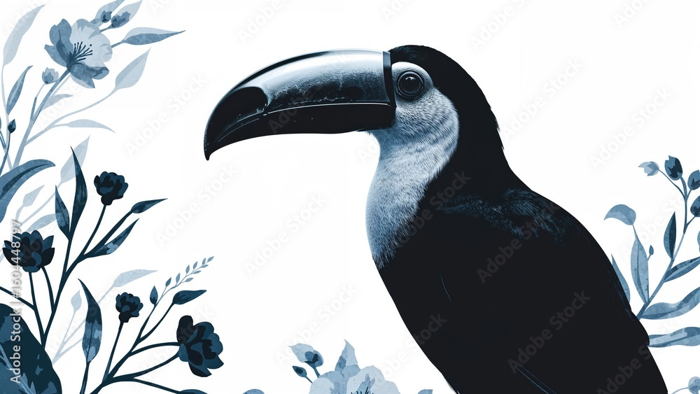 Canvas Prints graceful toucan outlined on a light backdrop