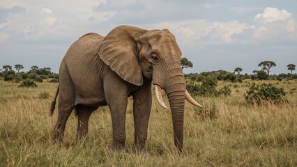 Obraz premium Elephant calf wandering through the vast natural environment