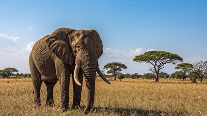 Fototapeta premium Large pachyderm wandering through a protected wildlife area