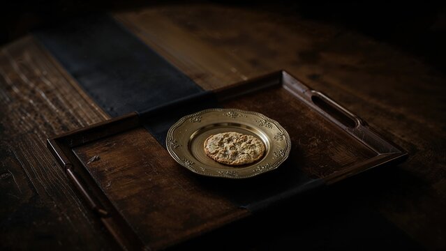 Components of the Lord's Supper Set on a Dark Wooden Background
