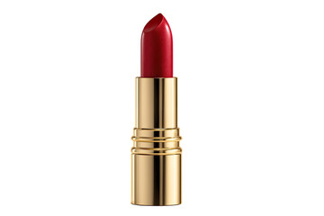 Obraz premium A deep crimson lipstick in a gold-toned tube