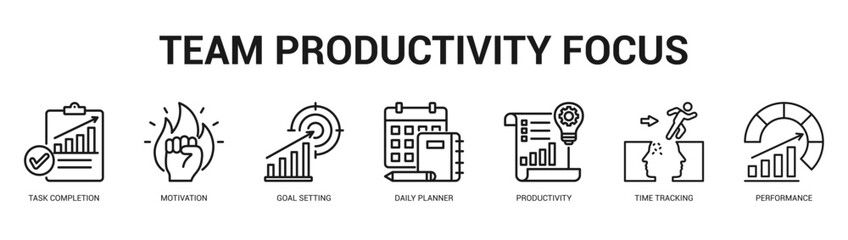 Team Productivity Focus Modern and clean web banner illustration featuring thematic icons for visual communication