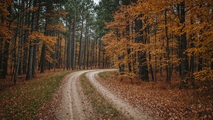 Fototapeta premium Rustic road surrounded by pine trees