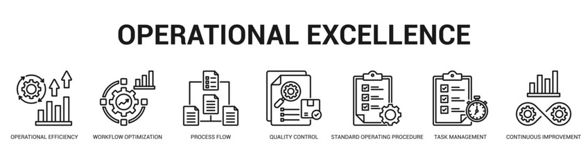 Operational Excellence Modern and clean web banner illustration featuring thematic icons for visual communication