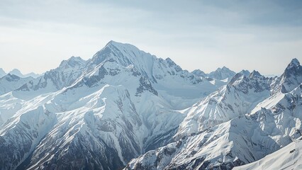 Obraz premium Majestic snowy peaks under a misty winter sky