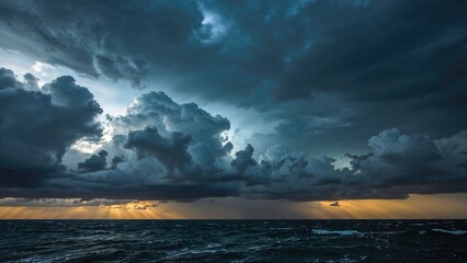 Intense tempestuous clouds looming above the ocean, nature photography backdrop
