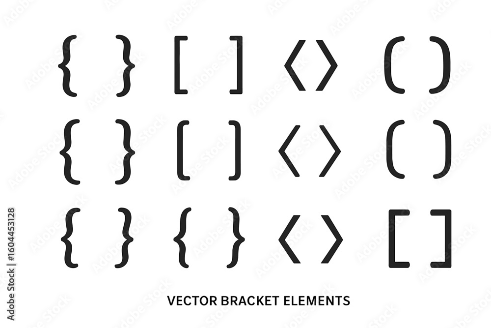 Aufkleber brackets and braces icon set with curly braces, square brackets, round parentheses, angle chevrons; 
