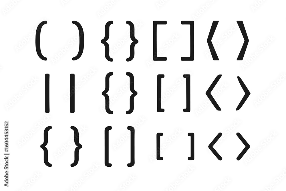 Aufkleber brackets parentheses braces vector set. programming coding symbols collection. curly square angle br