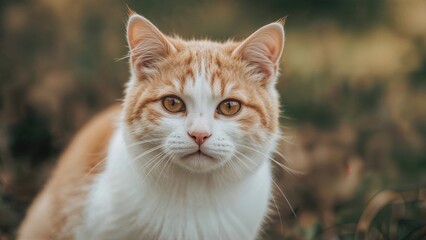 Animal portrait featuring a charming white and red house cat
