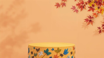 Blueberry Leaf Themed Podium in Apricot Yellow Color with Paper Art and Anime Aesthetics