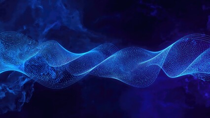 Exhibition of extensive information with flowing harmonic sounds and interconnected dots on a conceptual backdrop.