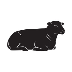 Silhouette of a reclining black sheep on a white background