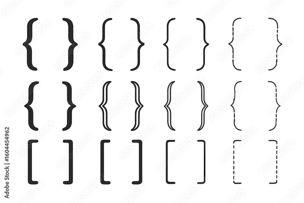Fototapete vector set of black bracket and brace symbols in different styles. graphic element collection for ty
