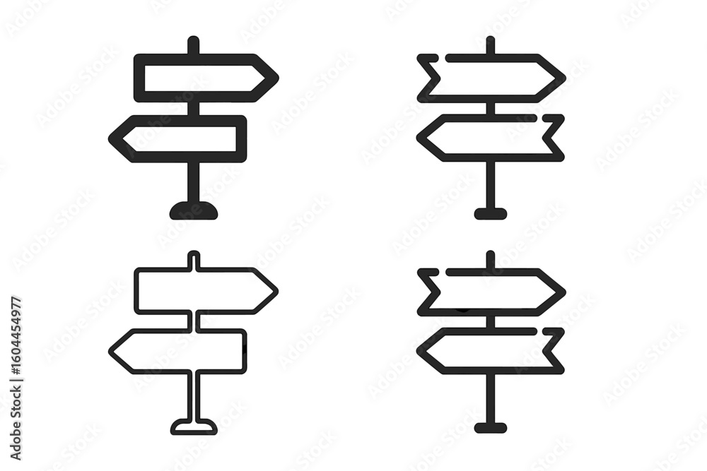 Aufkleber directional arrow signs navigation icons collection web design ui app interface. diverse styles soli