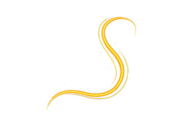 Golden Magical Light Trail Swirl Isolated on Transparent Background, Sparkling Curved Glow Path, Shimmering S-Shaped Energy Wave Line Art Vector Illustration