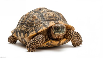 Obraz premium Sharp photograph capturing the features of a Hermann tortoise against white