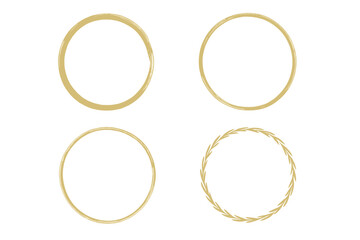 Luxury golden circle frame set, hand-drawn brushstroke rings, minimalist wreath borders, gold halo elements for wedding invitations, logo or monogram, elegant vector on transparent