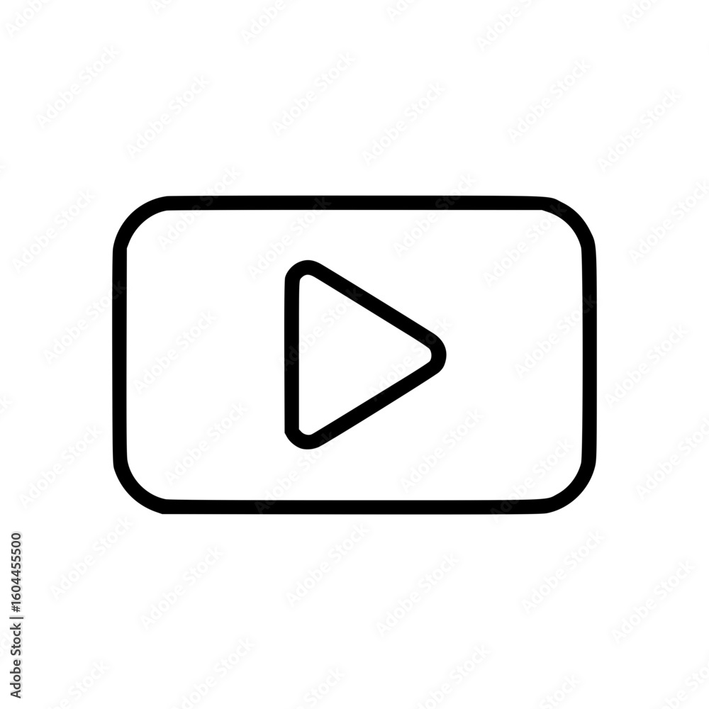 Poster outline icon of play button in a rectangular shape