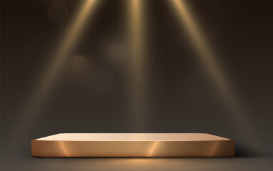 Luxury golden podium scene background. Product presentation, mock up, winner podium, stage pedestal or platform. Vector illustration