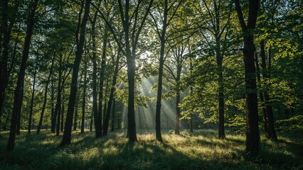 Fototapeta premium Thick tree growth along the perimeter of a natural clearing in an arboretum