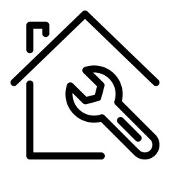 Wrench home line icon – editable stroke symbol for house repair, maintenance service, and home improvement.
