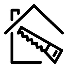 Saw in home line icon – editable stroke symbol for house renovation, construction, and DIY carpentry work.
