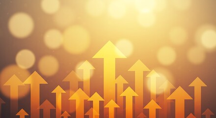 Abstract Orange Arrows Pointing Upward on Bokeh Background