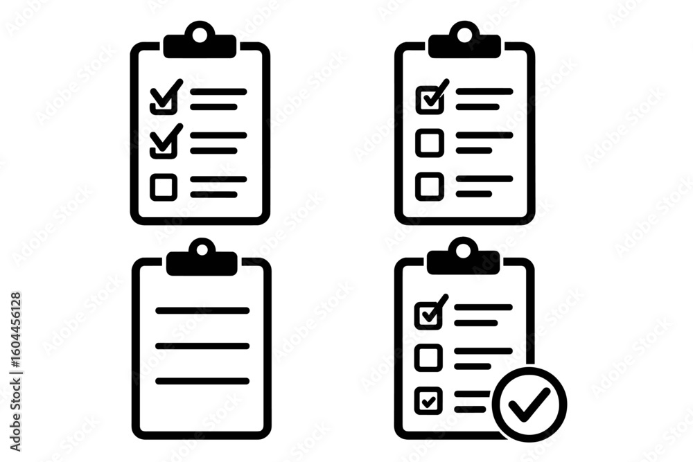 Poster clipboard icon set with checklist and to do list. vector for task management, planning and productiv