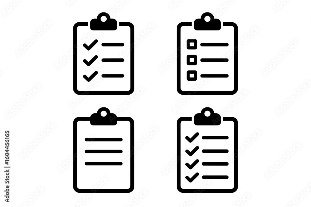Poster clipboard icon set for business productivity. vector checklist for task management and organization.