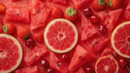 Yummy bright red fruit cuts