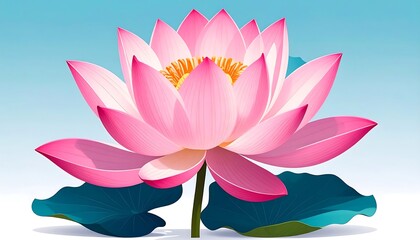 Pink lotus flower on light blue background