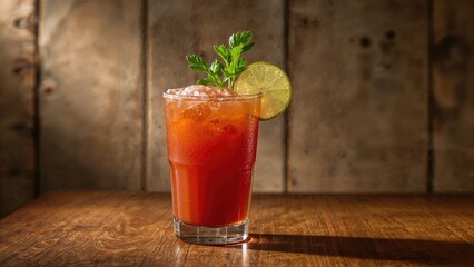 Delectable tomato-based cocktail with fresh, ripe ingredients