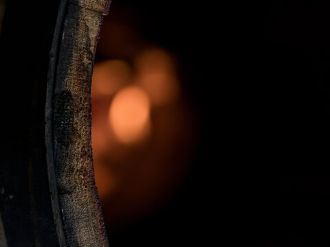 Close-up of a charred whisky barrel rim