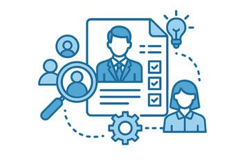 Professional recruitment career business vector illustration. Hiring process employee management concept. Human resources corporate job search design transparent background