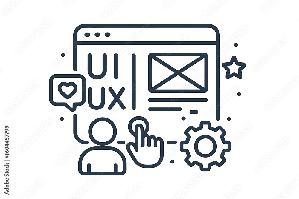 Aufkleber user-friendly interface ux ui vector illustration with modern digital dashboard layout, interactive 