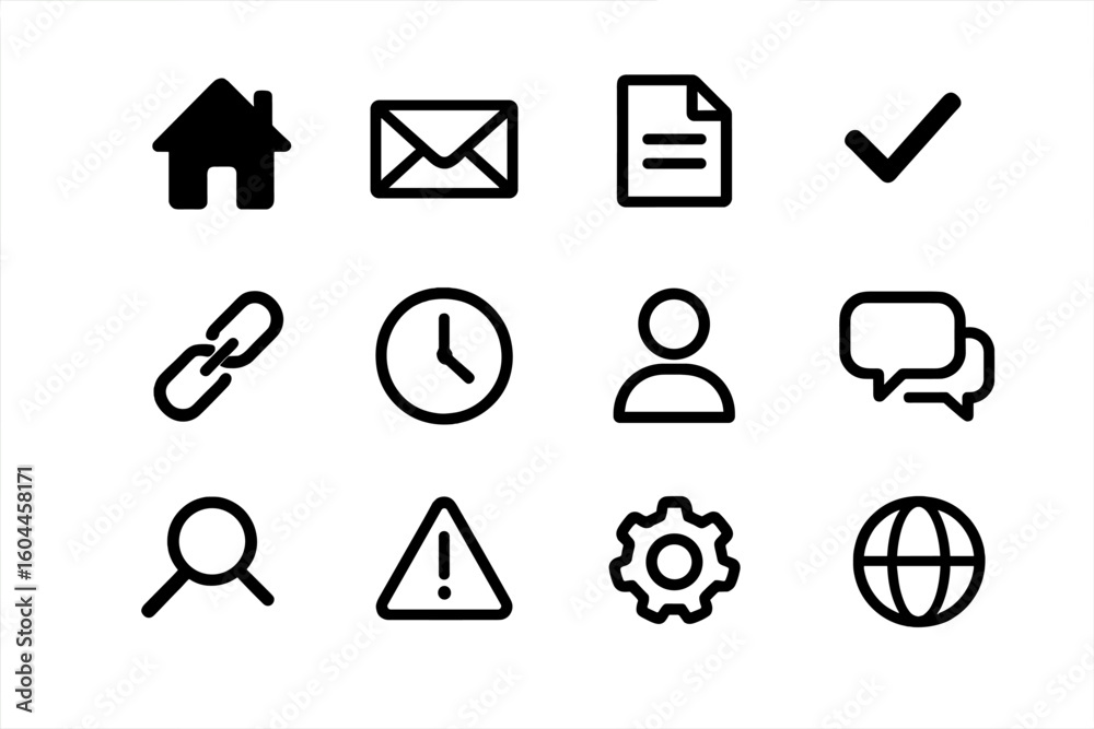 Aufkleber web and mobile ui icon set. vector symbols for website navigation and app interface. includes home, 