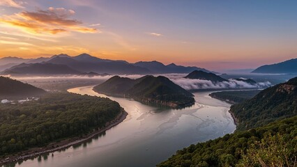Flowing through Hoa Binh city, Vietnam, the Da River is the largest tributary of the Red River