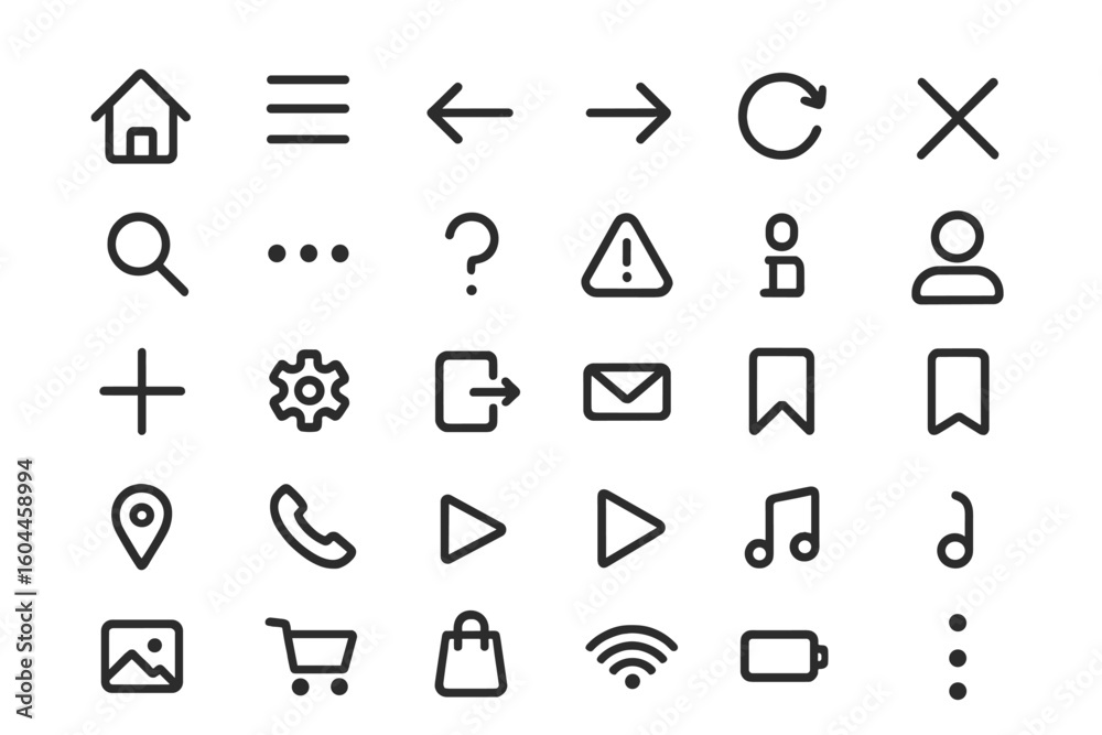 Poster ui ux icon set. essential line icons for mobile app and web design. basic symbols for user interface