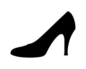 Elegant black high heel shoe silhouette on a pristine white backdrop