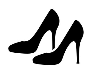 Elegant pair of high heel shoes in black silhouette against white background